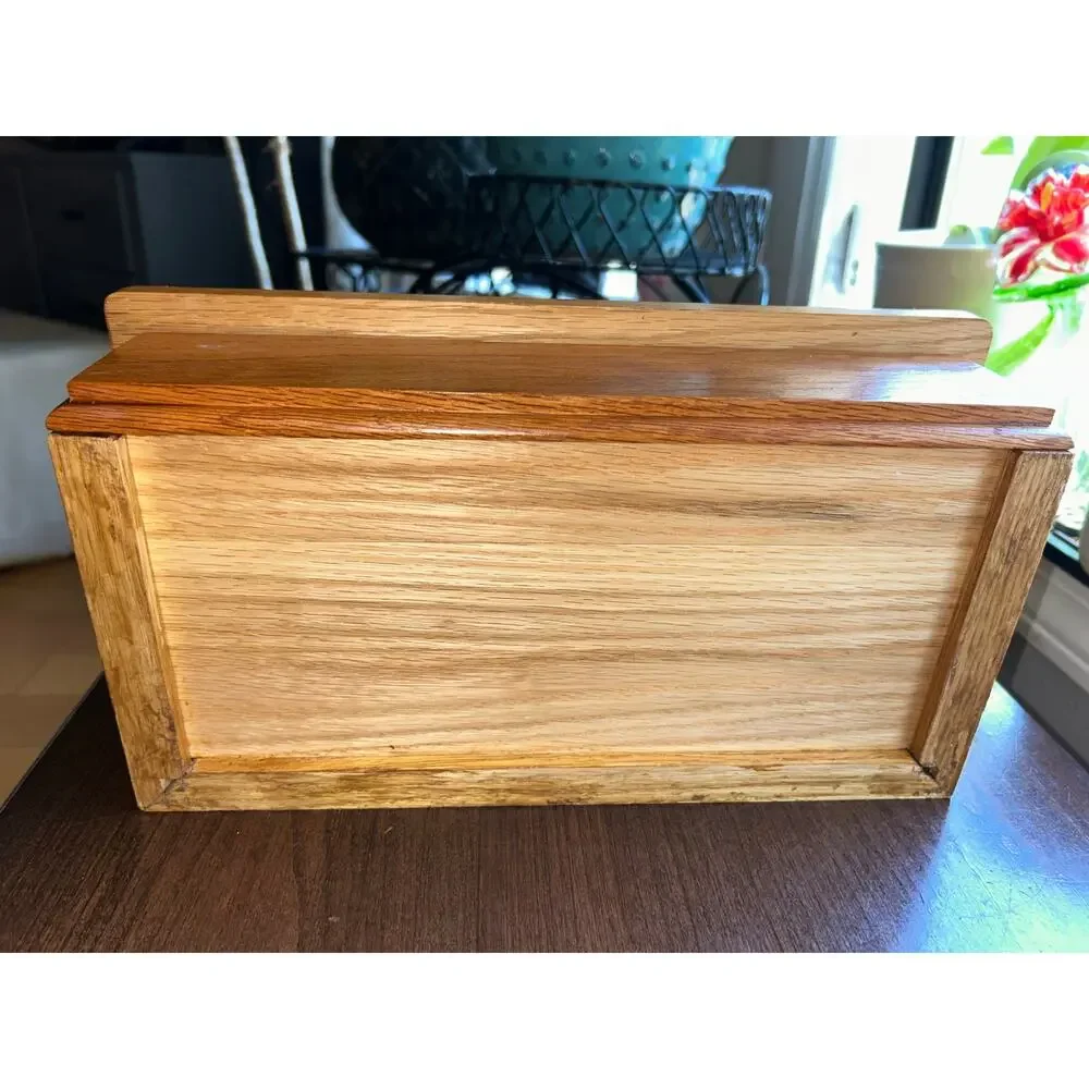 Vintage wood wooden roll-top Jewlery box with drawer bread box style